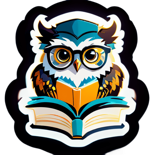 wisdom owl with glasses and book sticker