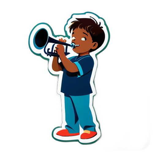 A boy is playing the trumpet sticker