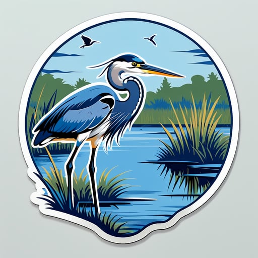 Blue Heron Fishing in a Marsh sticker