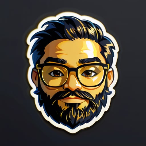 Crear un sticker para un hombre negro con gafas doradas que sea programador, tenga una barba sin afeitar y no mucho cabello. sticker