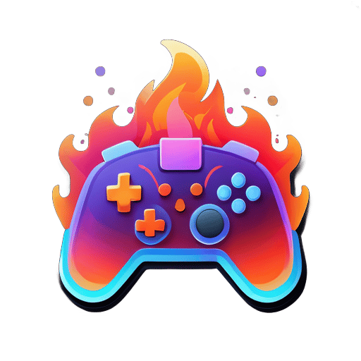 Design: Flame-shaped game controller icon.
Font: Modern, sleek "Blaze Game" title.
Colors: Fiery gradient for icon, contrasting title.
Background: Subtle gradient backdrop. sticker