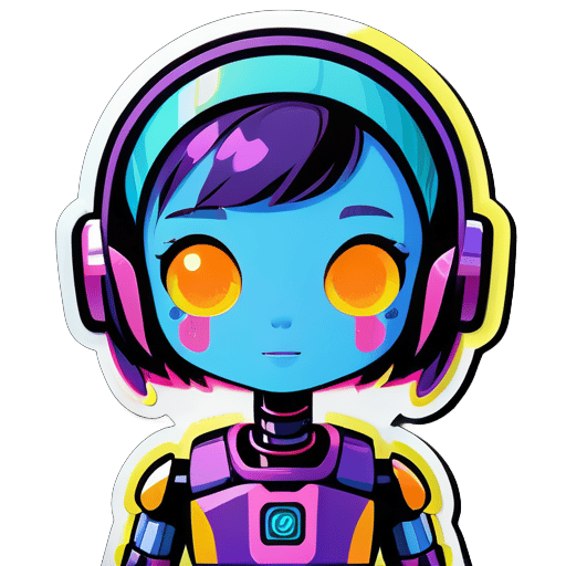 a robot like 12 yo girl, bondy, with screen on the face sticker