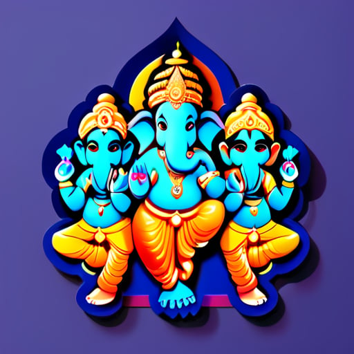 seigneur Ganesh avec ses parents Shiva, Parvathi et son frère Subramanya sticker