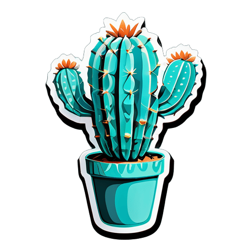 Un cactus turquesa hiperrealista de dos brazos muy hermoso y sin flores sticker