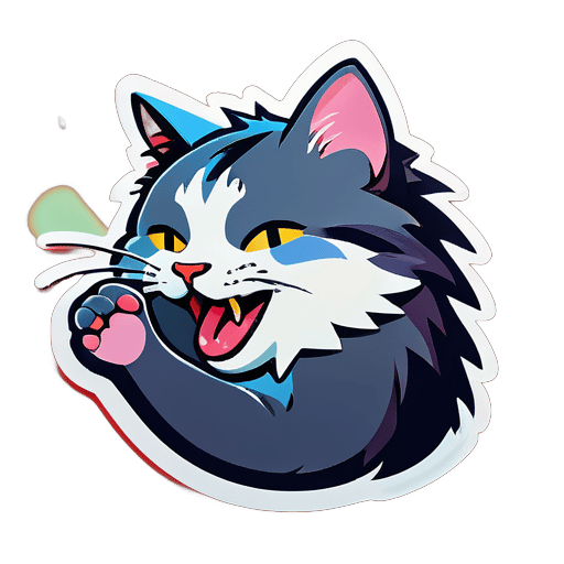 a cat licking its paw sticker