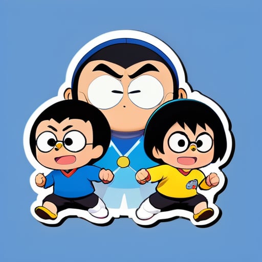 Shinchan, doraemon và ninja hattori trong cùng một bức tranh sticker