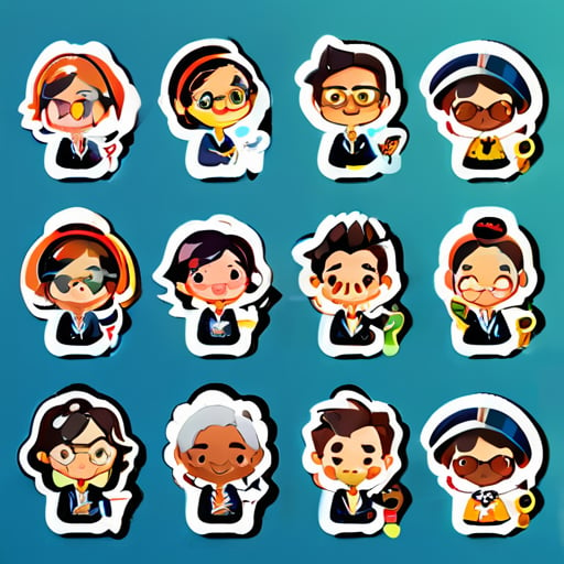 cartoon stickers of native-speaking english teacher which is talking with primary students sticker