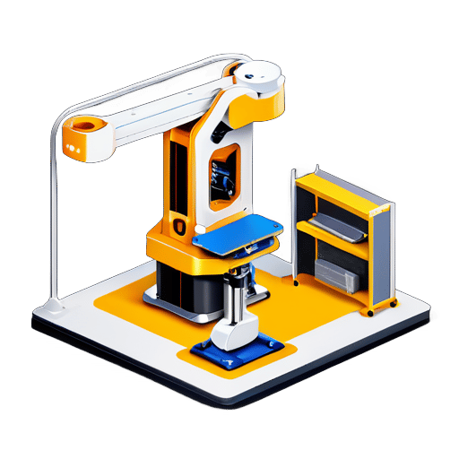 The smallest 6-axis industrial robot training platform for applications and vocational colleges, with a desktop-sized aluminum profile support at the bottom, a 6-axis industrial robot training platform in the middle, and modules for loading, stacking, assembly, welding, etc. around the robot. sticker