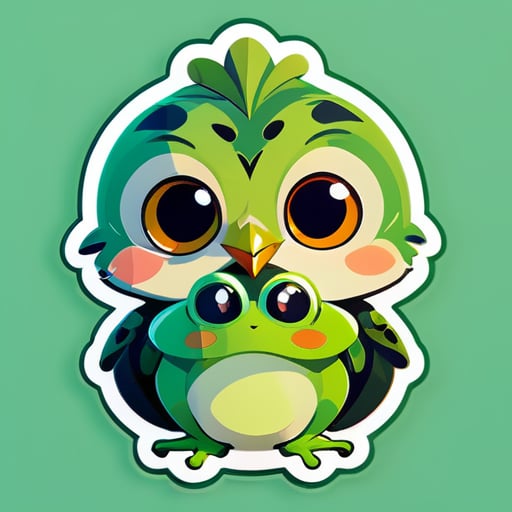 generate a sticker of owl and frog kissing sticker