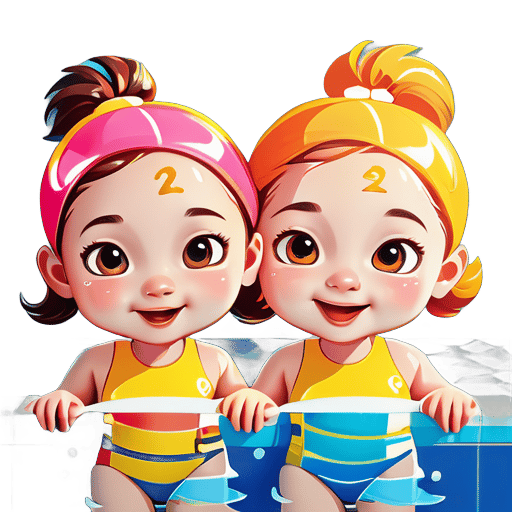 我的兩個女兒在游泳池裡游泳，一個4歲 一個2歲 sticker