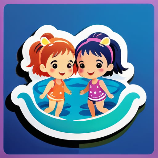 Deux petites filles nagent sticker