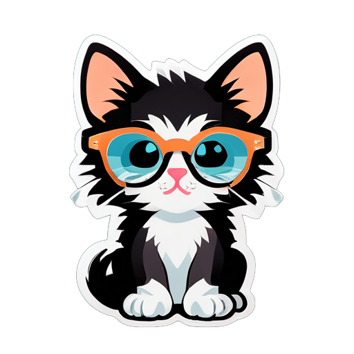 Cute clever kitten  with glasses loking at himself in the mirror sticker