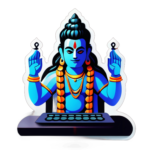 Senhor Shiva fazendo devops no computador sticker