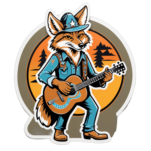 Pays Coyote avec Guitare en Acier sticker