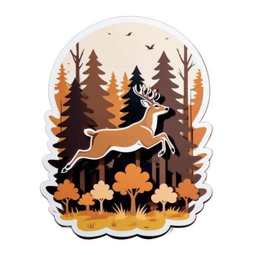 Brauner Hirsch springt im Wald sticker