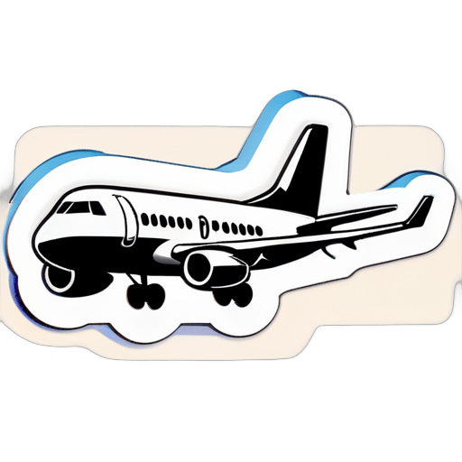 cargo airplane, cartooned style, side view,  black and white sticker