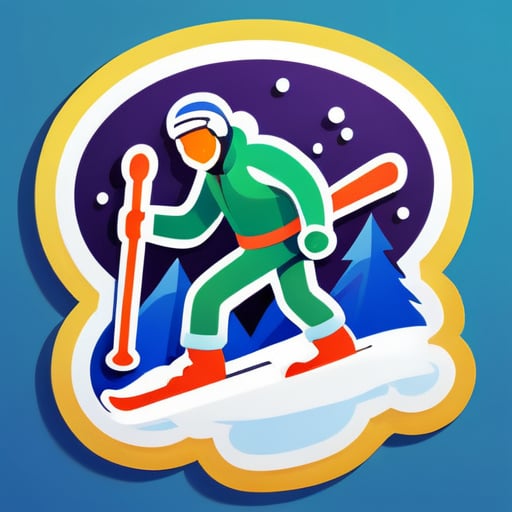 Man stuck in the snow with skis sticker