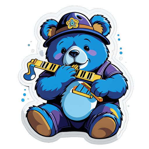Blues Bear with Harmonica sticker
