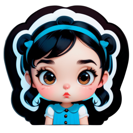 Short-haired girl with black hair, big eyes, small nose, and pouty mouth sticker