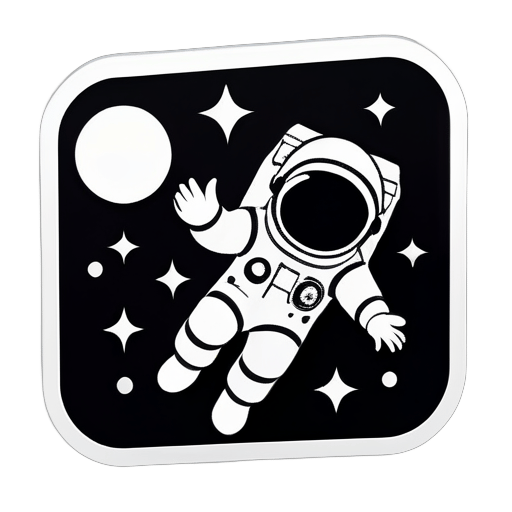 Nintendoスタイルの宇宙飛行士、丸と四角の形のシンボル、黒と白の色のみ sticker