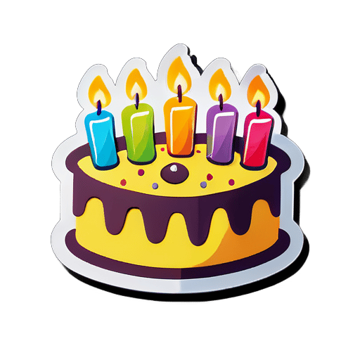 un pastel de cumpleaños alegre con velas sticker
