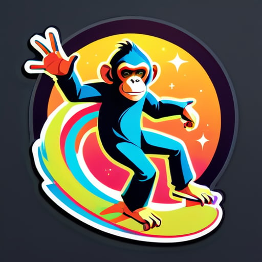 Crear un mono en el espacio surfeando sticker