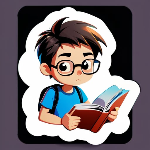 Un estudiante leyendo libros pero no puede entender nada sticker