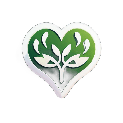 하트와 잎사귀로 이루어진 기호, 하트는 건강한 신체를 상징하고, 잎사귀는 자연과 생태 균형을 나타냅니다. sticker