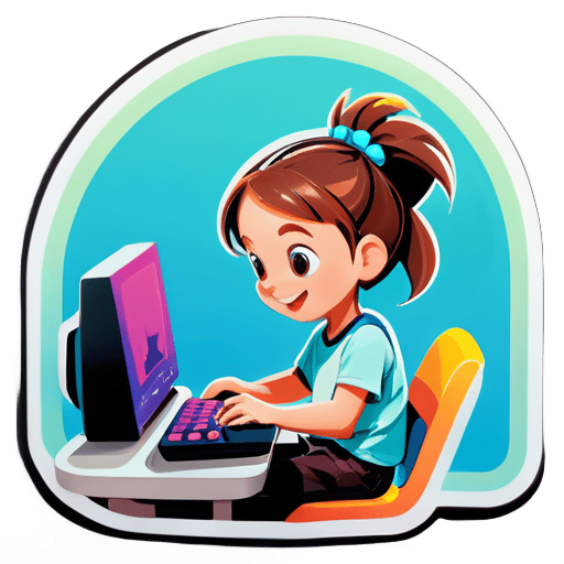 child playing computer game sticker