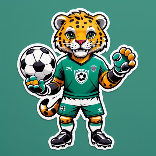Một con báo đang cầm một quả bóng đá trong tay trái và một găng tay thủ môn trong tay phải sticker