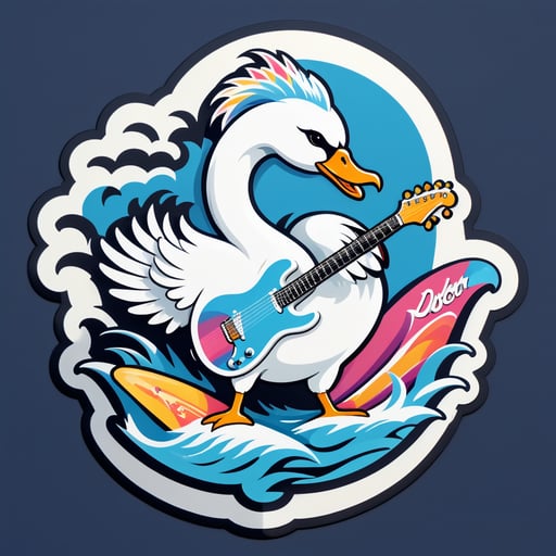 Surfing Swan with Electric Guitar sticker