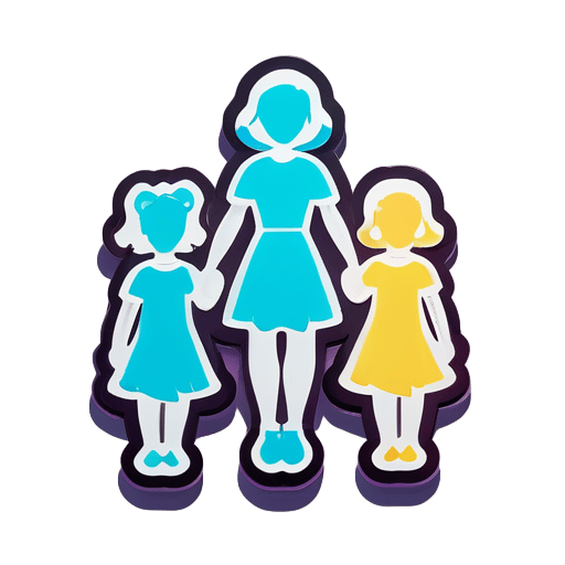a mom with two daughter sticker