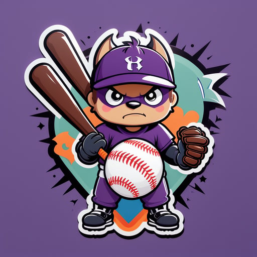 왼손에 야구배트를 든 박쥐가 오른손에 야구 글러브를 쥐고 있습니다 sticker