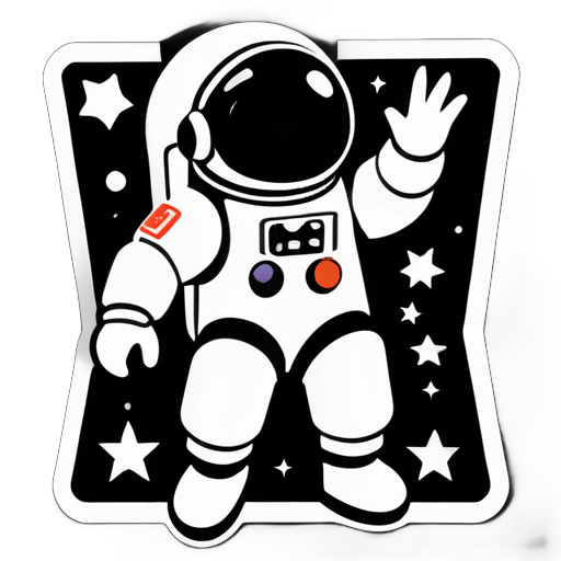 astronauta al estilo de Nintendo, símbolos de formas, blanco y negro sticker