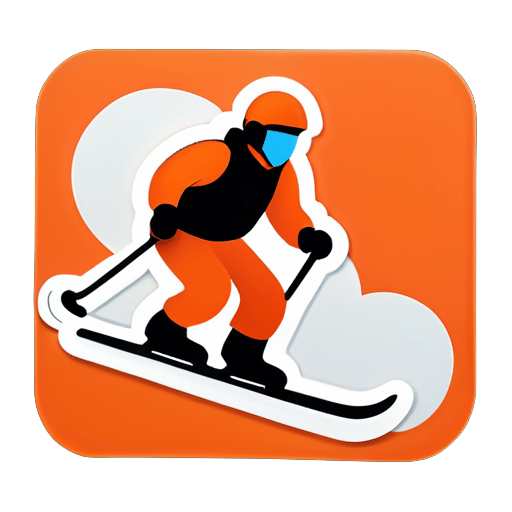 Snowploughing man skiing wearing orange sticker