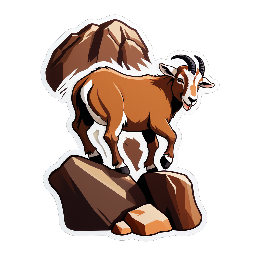 Brown Goat Climbing on Rocks sticker