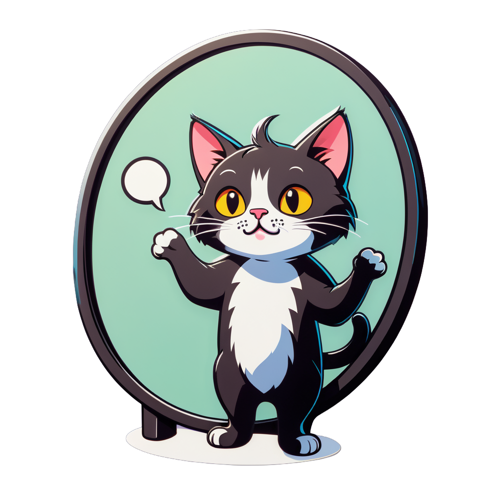 Confused Cat Tilting Head Near a Mirror sticker