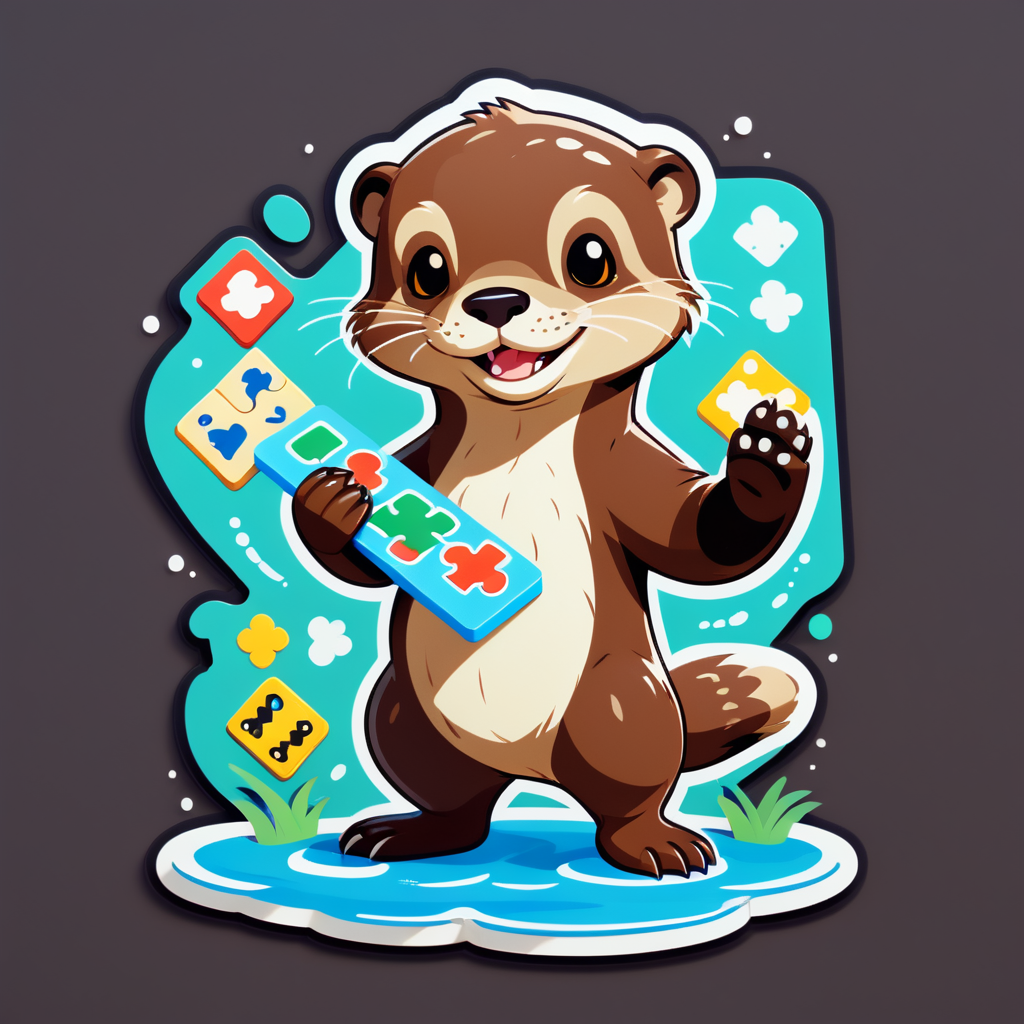 Ein Otter mit einem Puzzlestück in seiner linken Hand und einem Spielbrett in seiner rechten Hand sticker