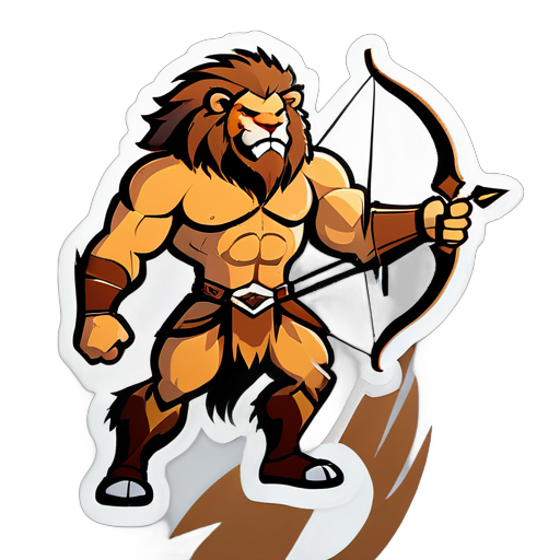 Un chasseur musclé avec des cheveux semblables à ceux d'un lion mâle, portant un arc et des flèches. sticker