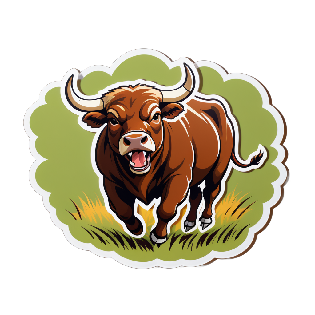 Brown Bull Charging in a Field sticker