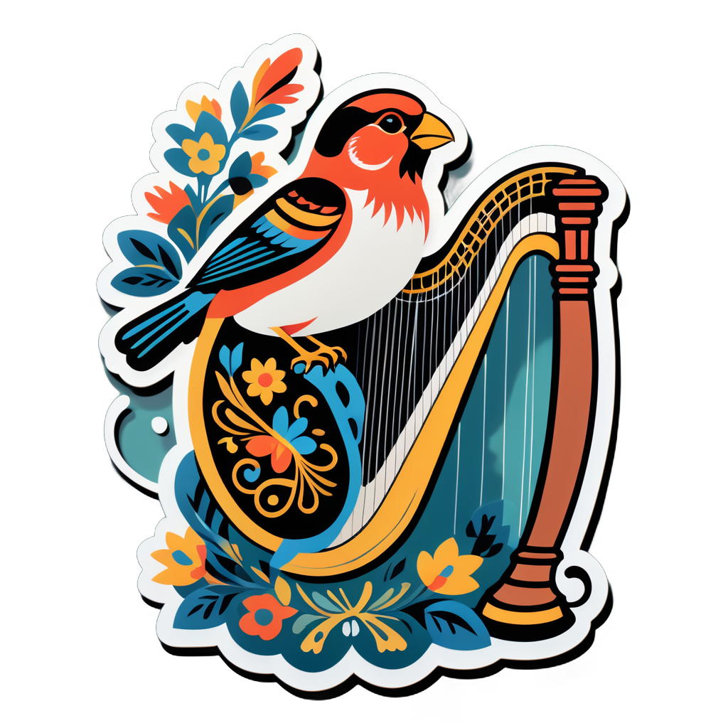 Folklore Finch with Harp sticker