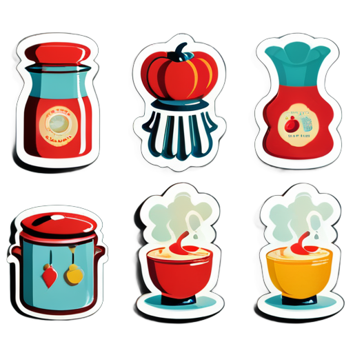 hazme una página de pegatinas vintage sobre cocina, con offset, que cada una tenga tamaño y formas distintas
 sticker