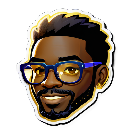 Create a sticker for a black guy with gold glasses who is a programmer with a short unshaved beard style and not too much hair sticker