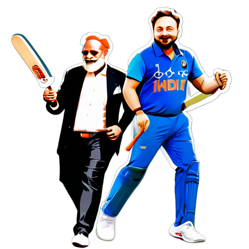 Elon Musk playing Cricket with King Kohli and Modi Ji sticker