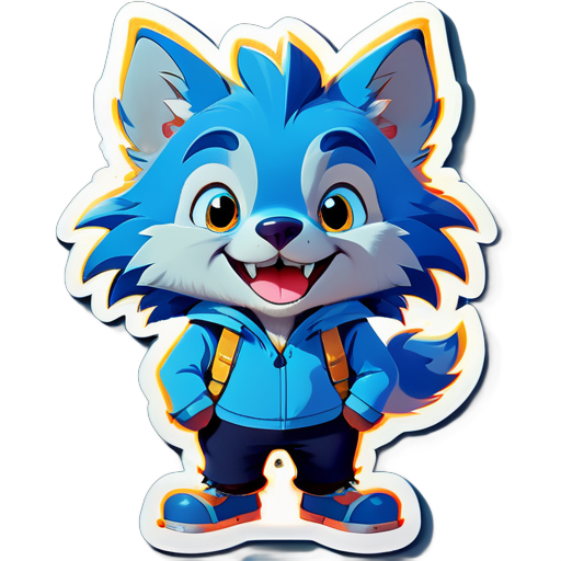 un perosnaje infantil que sea un lobo azul de be ser simpatico y gracioso
 sticker