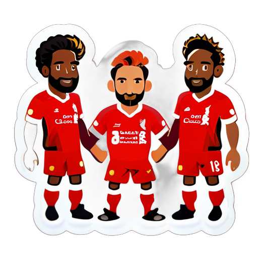 3 dudes wearing a red Liverpool kit sticker