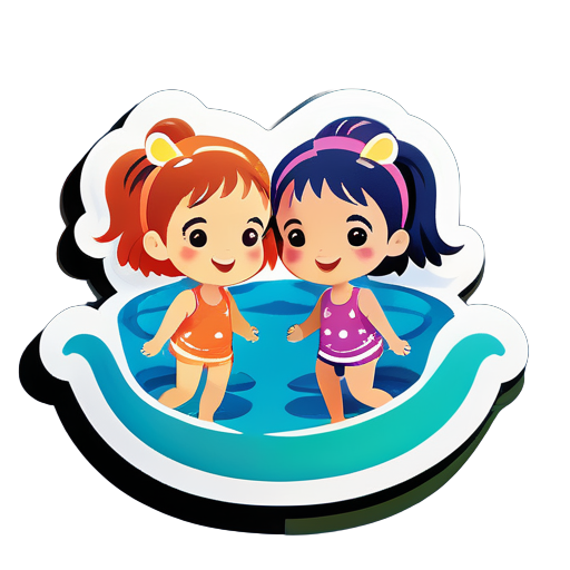 Two little girl are swimming sticker