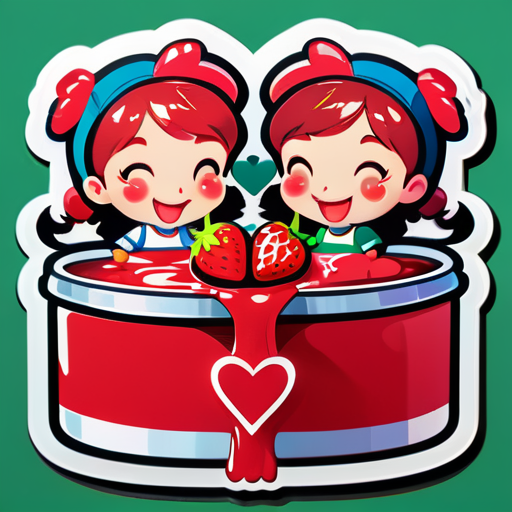 Trois bons amis font de la confiture de fraises ensemble sticker