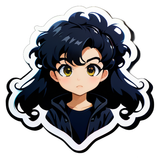 Anime cabello rizado negro sticker