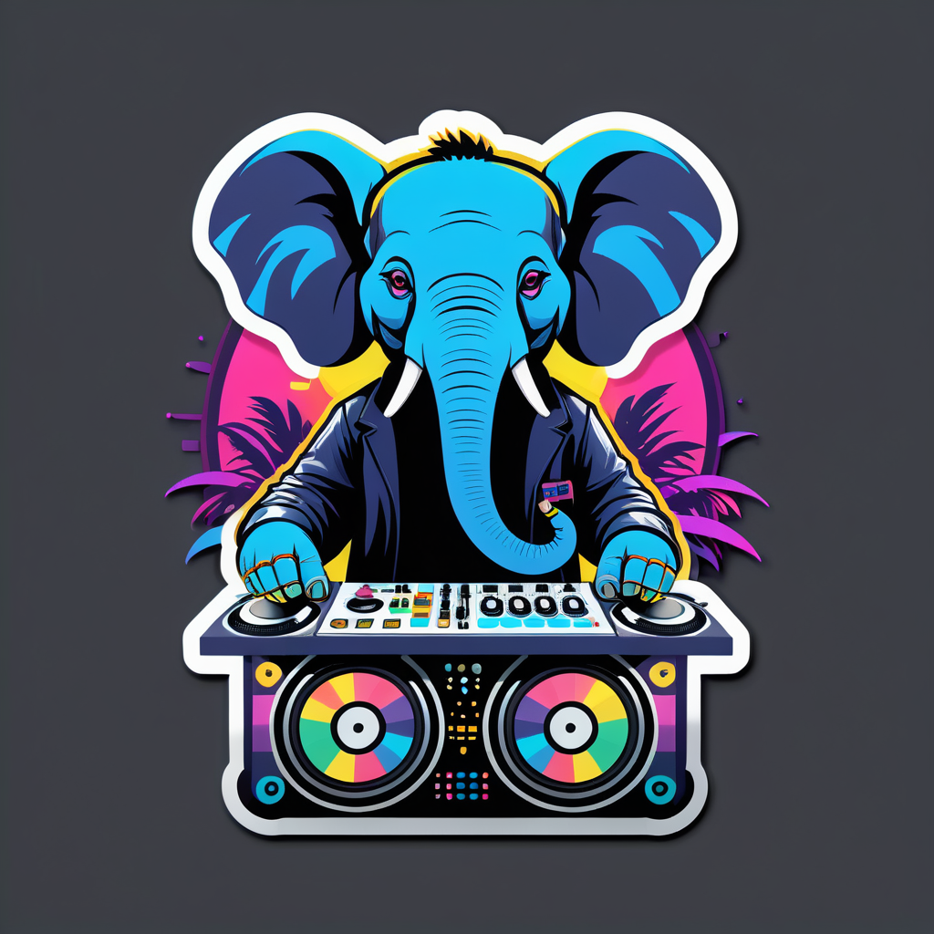 Elefante Electrónico con Equipo de DJ sticker